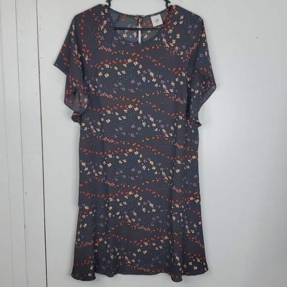 Cabi Muse Floral Dress Flutter Short Sleeve Chiffon Wide Flounce Hem Womens S - Picture 1 of 11